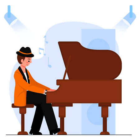 Man Playing Grand Piano Illustration