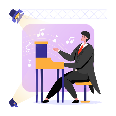 Man Playing Grand Piano  Illustration