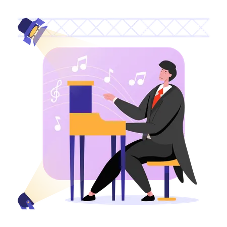 Man Playing Grand Piano  Illustration