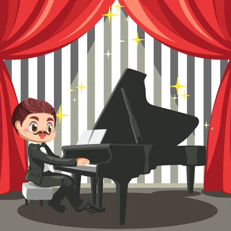 Man Playing Grand Piano  Illustration