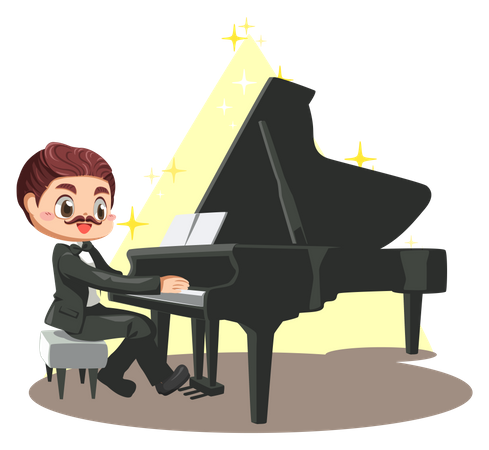 Man Playing Grand Piano  Illustration