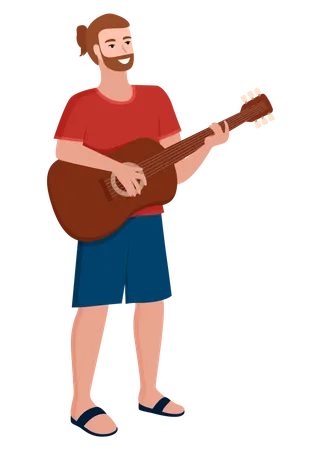 Man playing guitar in web browser window online Vector Image