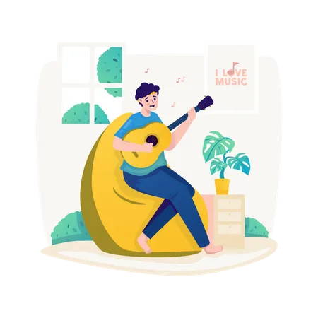 A Young Man Playing Guitar Vector Illustration Illustration