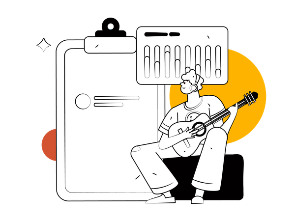 Man playing guitar and doing analysis  Illustration