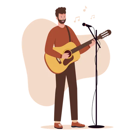 Flat Design Of Man Playing Guitar With Microphone Illustration For Websites Landing Pages Mobile Applications Posters And Banners Trendy Flat Vector Illustration Illustration