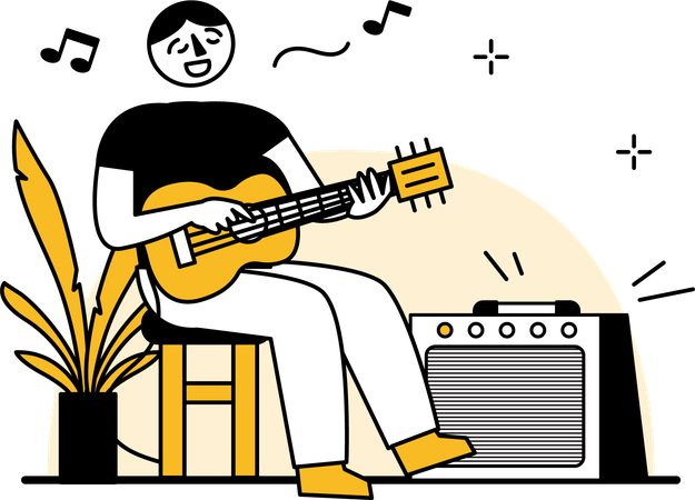 Man playing guitar and singing  Illustration