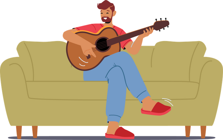 Man Playing Guitar at Home Illustration