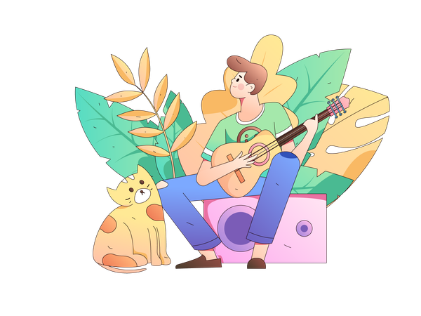 Man playing guitar at outside  Illustration