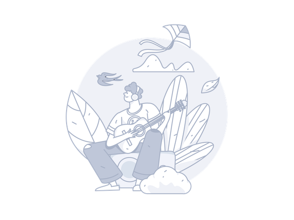 Man playing guitar in park  Illustration