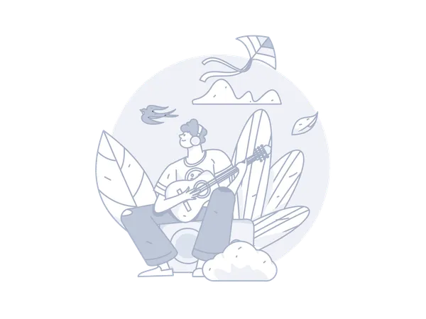 Man playing guitar in park  Illustration