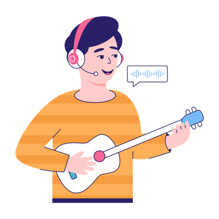 Man Playing Guitar On Podcast Illustration