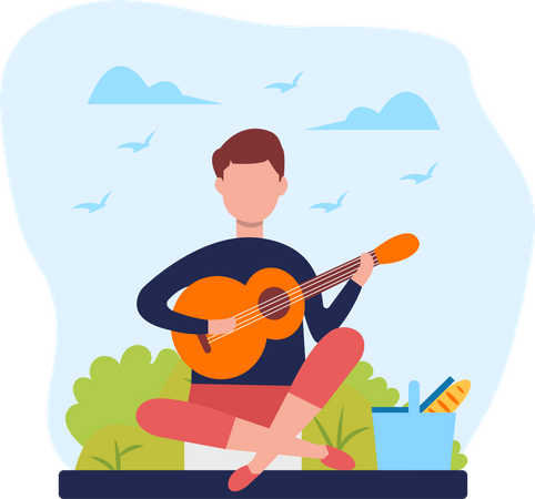 Man playing guitar outdoor  Illustration
