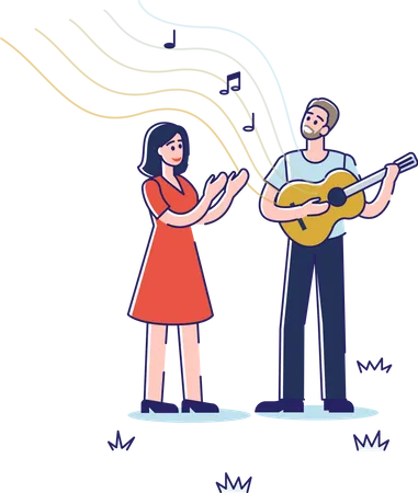 Man playing guitar while girl enjoying the music  Illustration