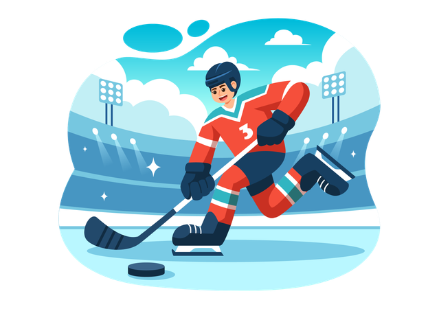Man Playing Ice Hockey  Illustration