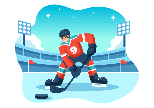 Man Playing Ice Hockey  Illustration