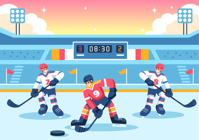 Man Playing Ice Hockey  Illustration