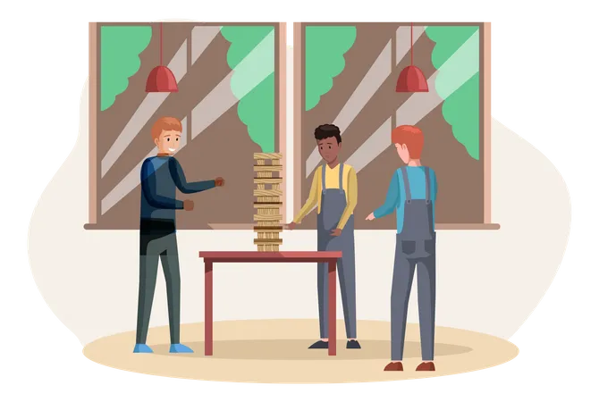 Man Playing Jenga At Home  Illustration