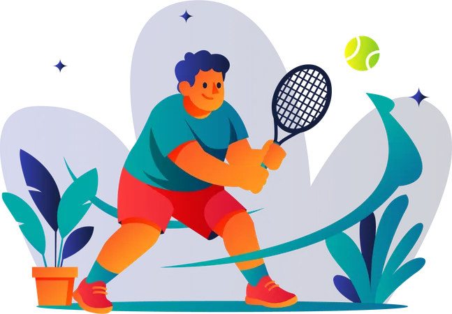 ロングテニスをする男性  イラスト