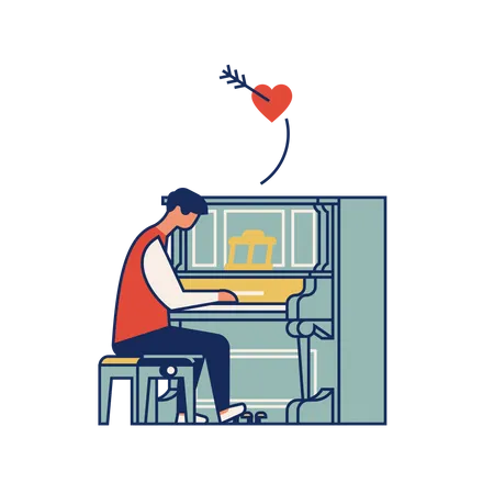 Man playing love song on piano Illustration
