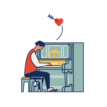 Man playing love song on piano  Illustration