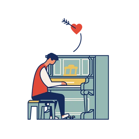 Man playing love song on piano  Illustration