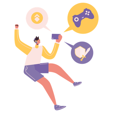 Man playing mobile games  Illustration