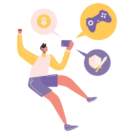 Man playing mobile games  Illustration