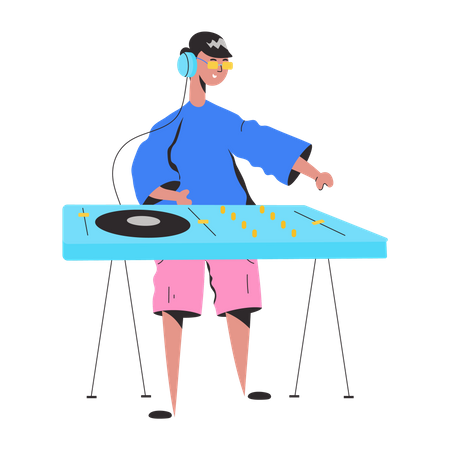 Man playing Music DJ  Illustration
