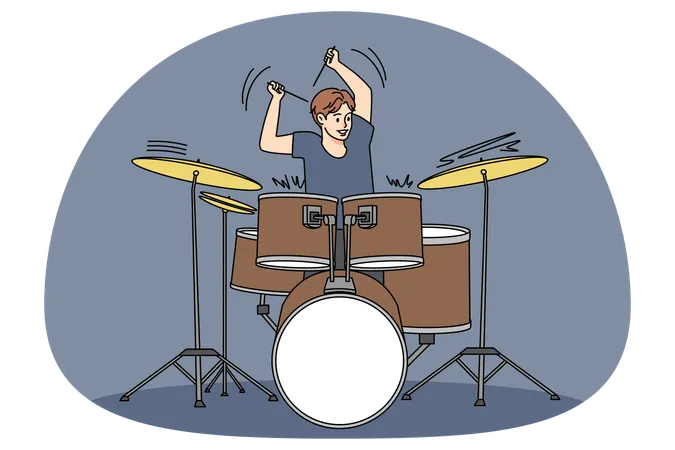 Man playing on drum with sticks  Illustration
