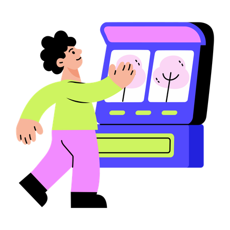 Man playing on game machine  Illustration