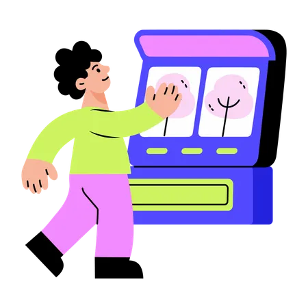 Man playing on game machine  Illustration