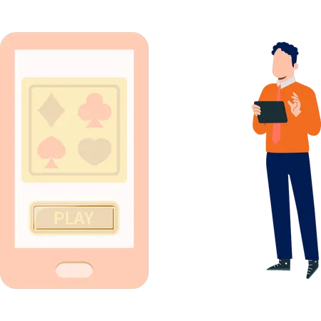 The Boy Playing Online Gambling On Mobile Phone Illustration
