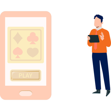 Man playing online gambling on mobile phone  Illustration