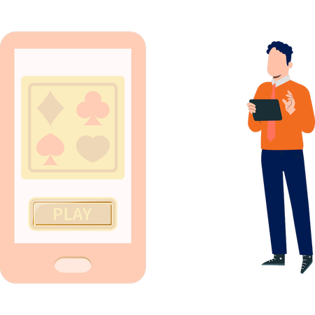 Man playing online gambling on mobile phone  Illustration