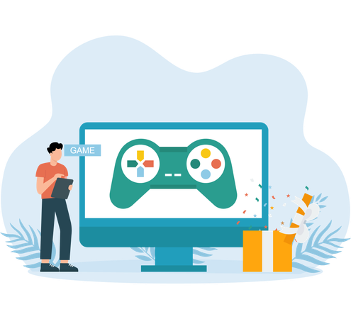 Man playing online games  Illustration