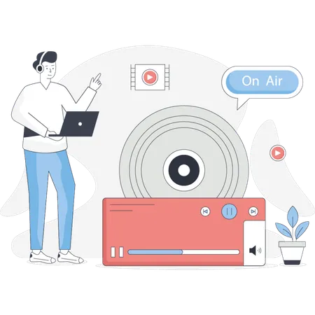 Man  playing online music  Illustration