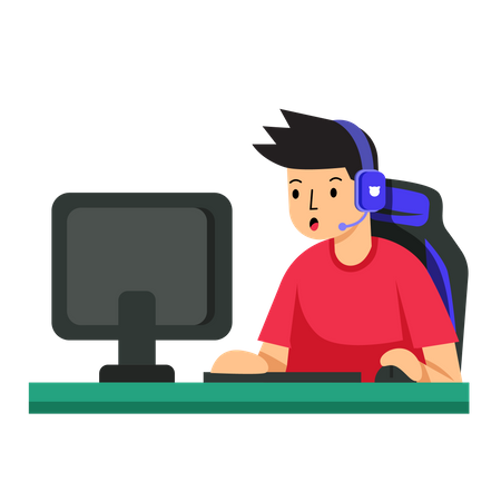 Man Playing PC  Illustration