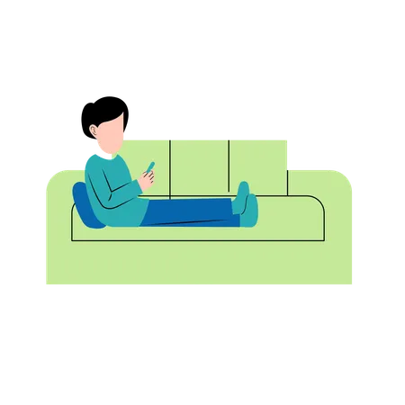 Man playing phone on sofa  Illustration