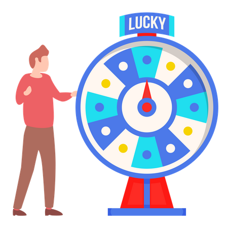 Man playing risk game with fortune wheel  Illustration