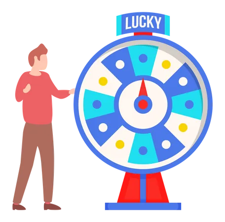 Man playing risk game with fortune wheel  Illustration