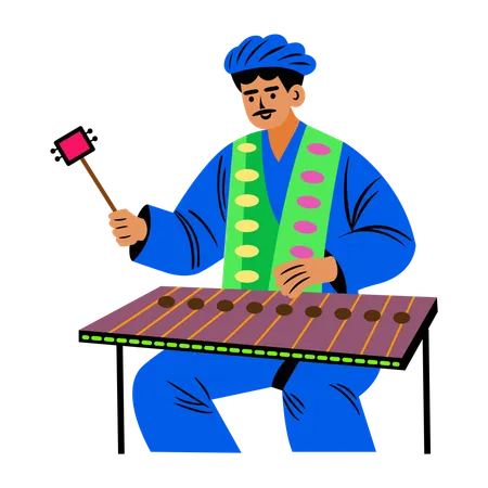 Man playing santoor  Illustration