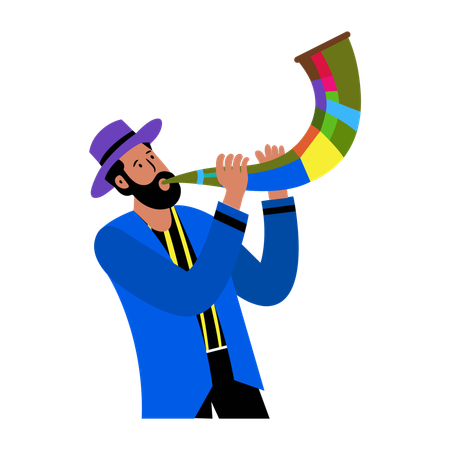 Man playing shofar  Illustration