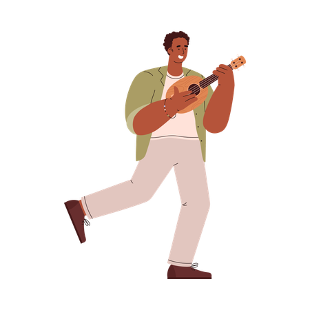 Man playing small ukulele guitar  Illustration
