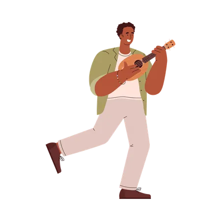 Man playing small ukulele guitar  Illustration