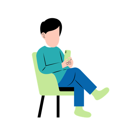 Man Playing Smartphone On Chair  Illustration