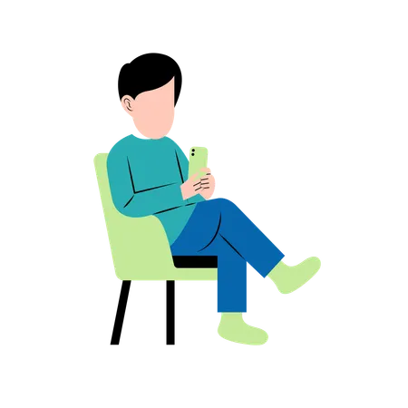 Man Playing Smartphone On Chair Illustration
