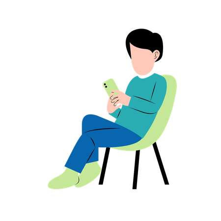 Man Playing Smartphone On Chair  Illustration