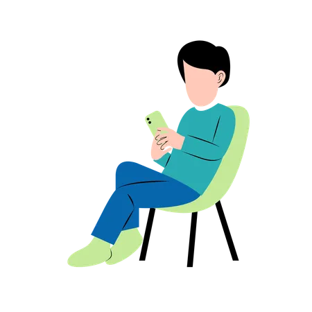 Man Playing Smartphone On Chair Illustration
