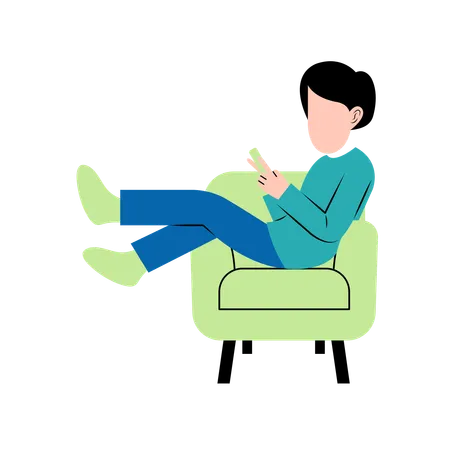 Man Playing Smartphone On Sofa Illustration