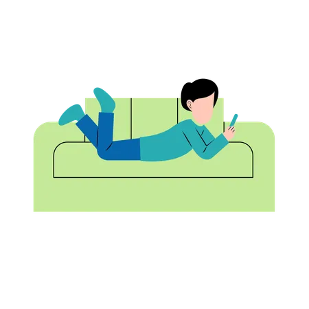 Man playing smartphone on sofa  Illustration